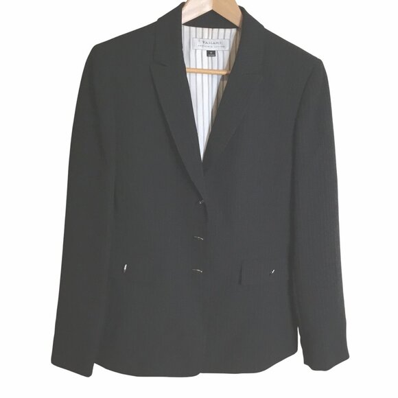 TAHARI Arthur S Levine Black Pinstripe Blazer Jacket Women Size 10 Career - Picture 1 of 9